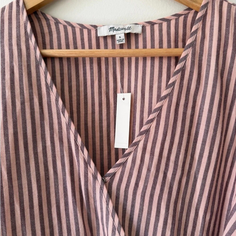 Madewell Stripe Wrap Blouse Puff Sleeve Cotton Puff Sleeve 3/4 Sleeve Small